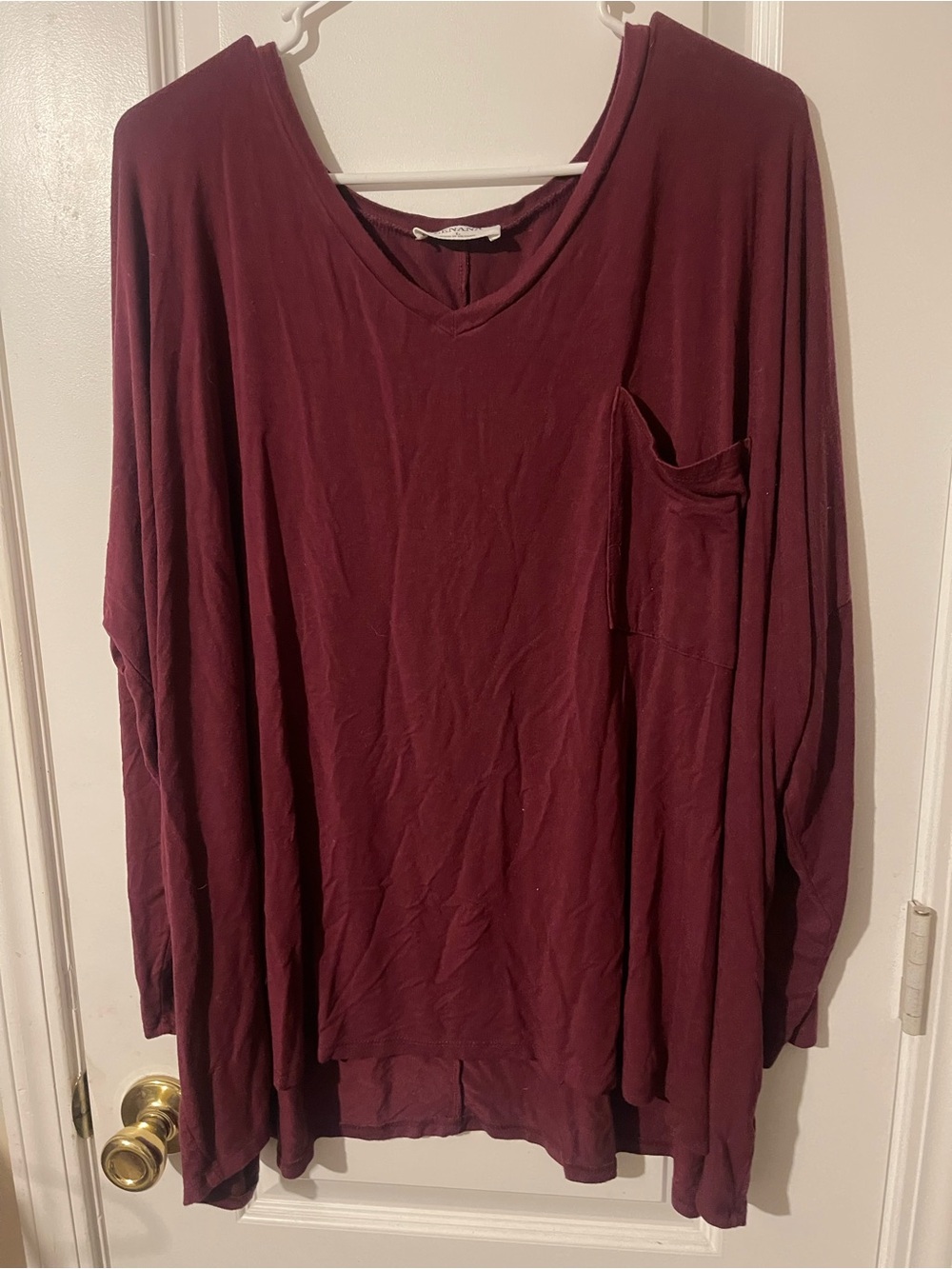 Zenana Outfitters Burgundy V-Neck Long Sleeve Tunic with Pocket
